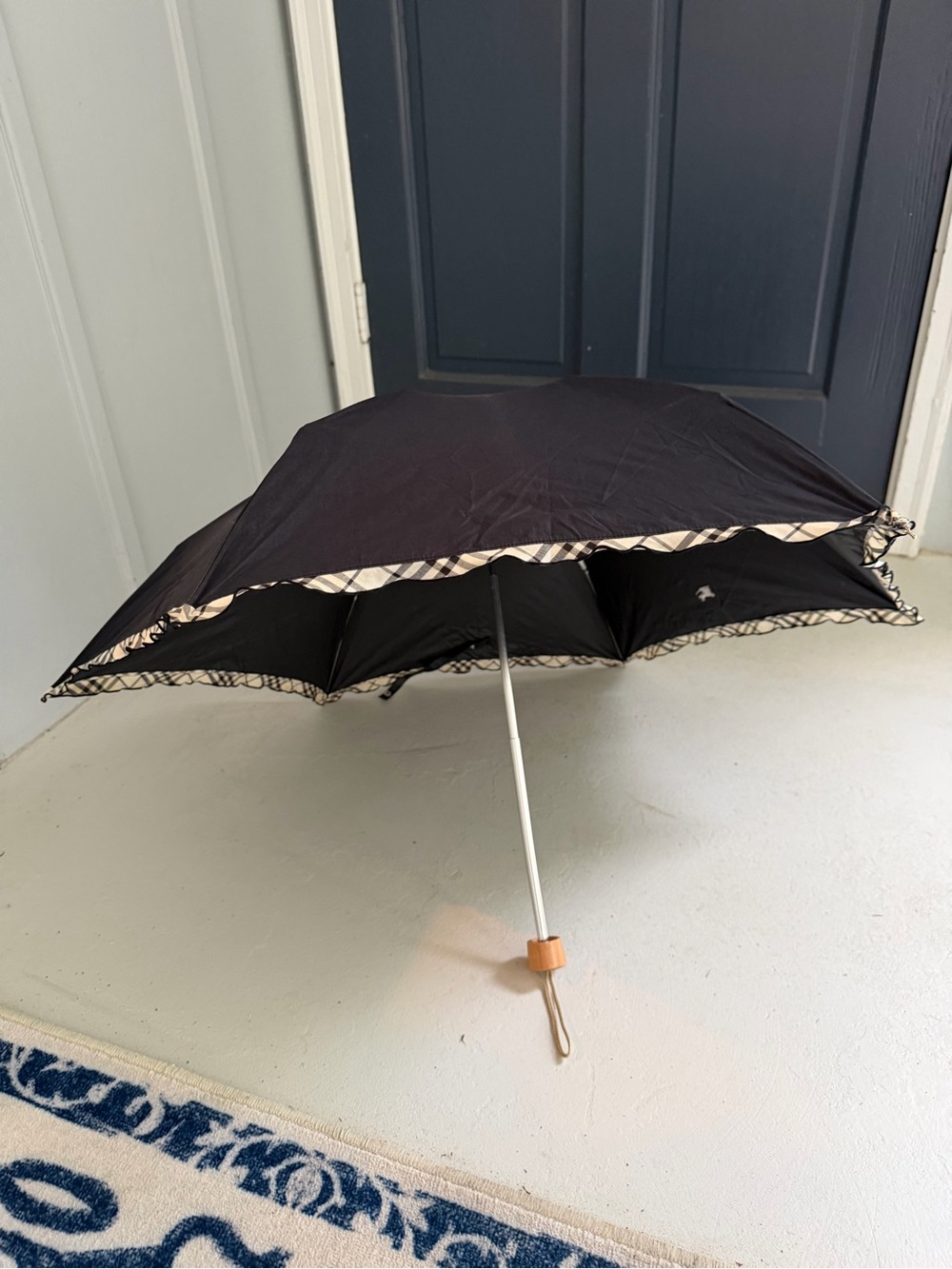 Black Compact Umbrella with Plaid Trim - Burberry